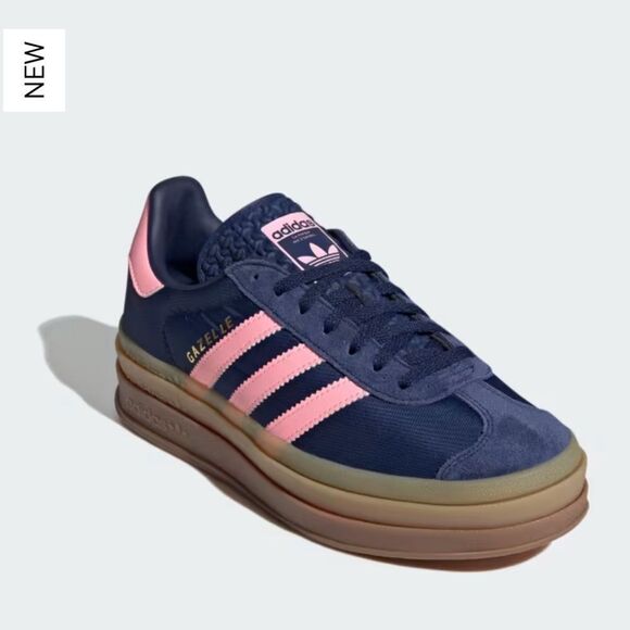 NWT Adidas Gazelle Bold Platform Shoes Dark Blue Pink Spark Women’s Size 7.5 - Picture 2 of 15